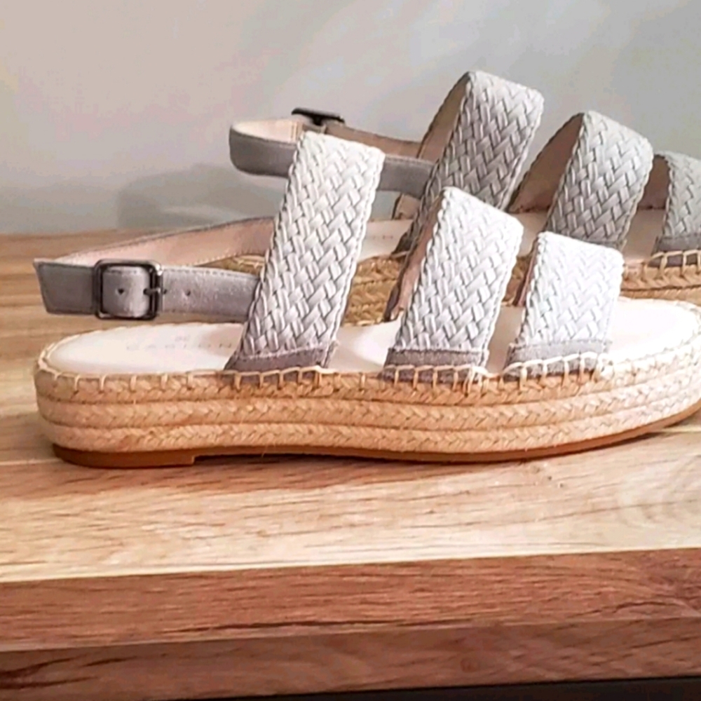 126 NEW Caslon Sandal Strap Buckle Upper Leather Lt Gray Blue  Espadrille Sz 6.5